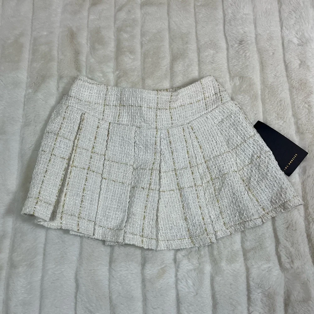 Boutique Preppy Girls 4 Fall Spring Summer Ivory Cream Gold Pleated Skort City
